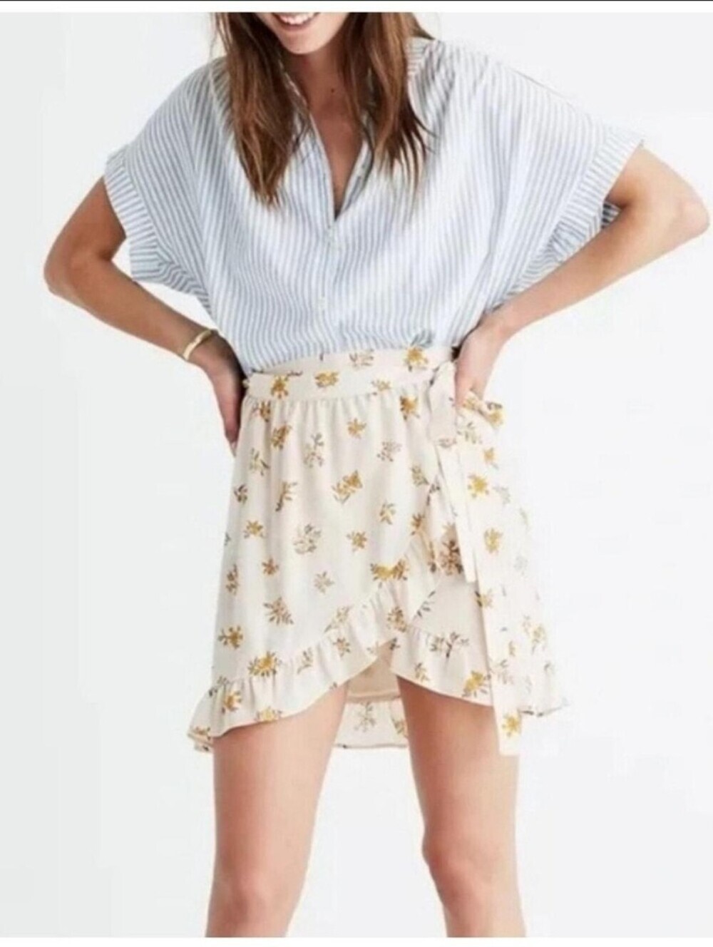 Madewell | Meadow Floral Beige Silk Wrap Mini Skirt Size 00